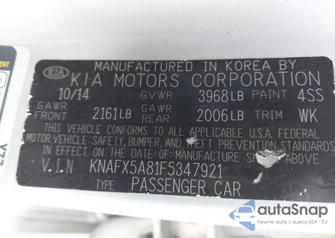 2015 Kia Forte Ex из США, поврежденный, VIN KNAFX5A81F5347921